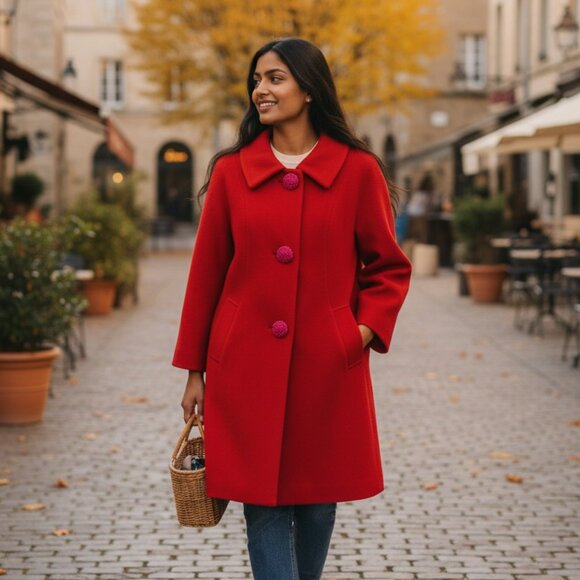 1960s Red Wool Winter Coat – Balenciaga Import Adaptation by Don Millstein - Picture 1 of 9
